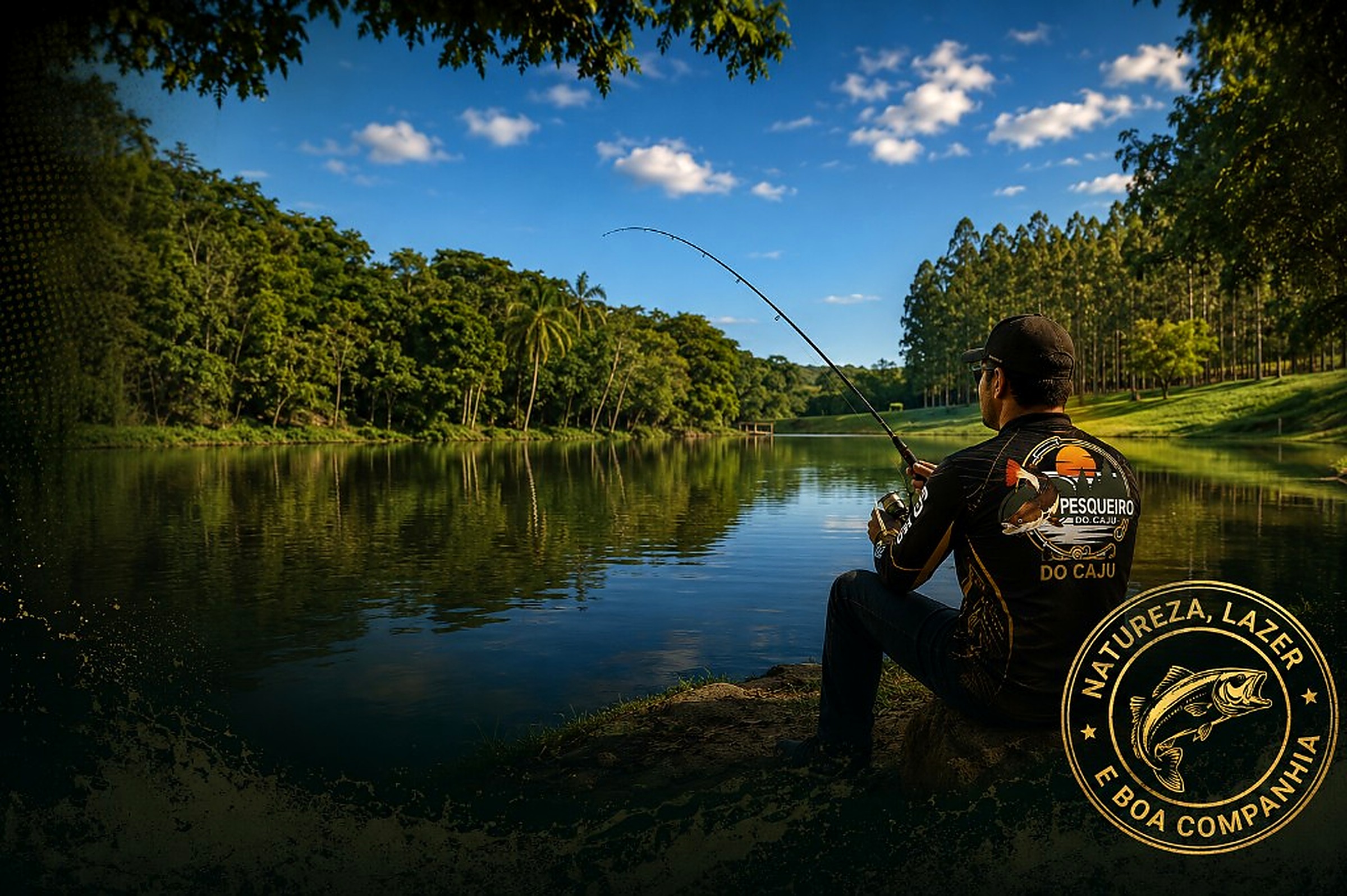 Pescador no lago do Pesqueiro do Cajú — Borebi/SP